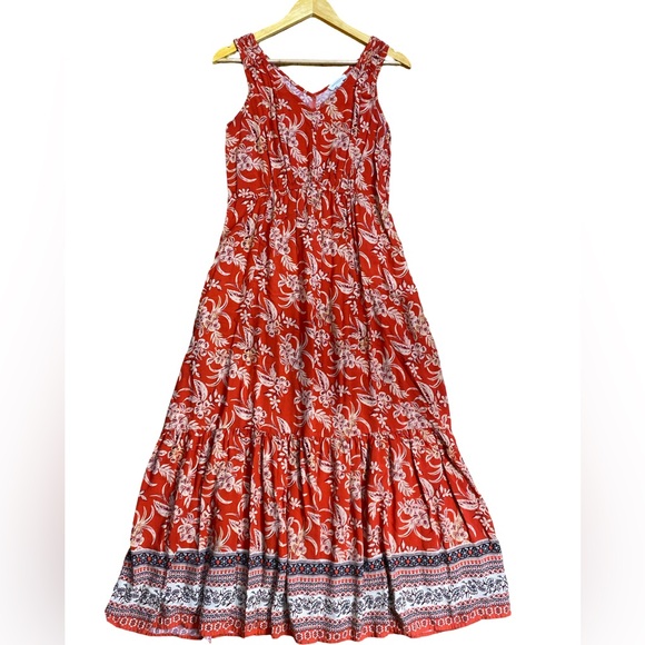 beachlunchlounge Dresses & Skirts - beachlunchlounge Red Floral Maxi Dress with White Print